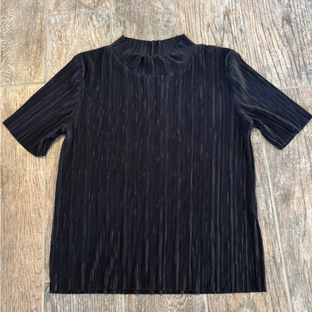 Zara Black Short Sleeve Pleated Top